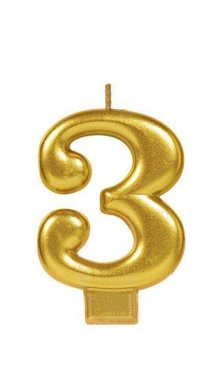 Gold Metallic Numeral 3 Candle - The Base Warehouse