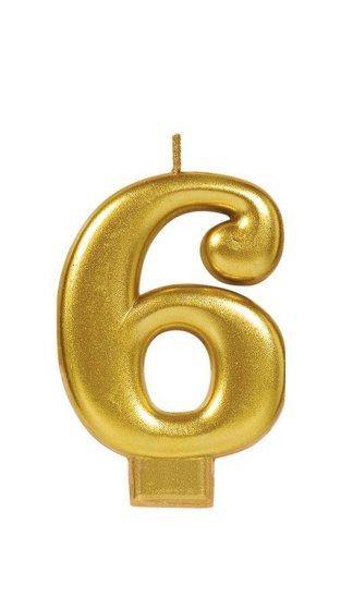 Gold Metallic Numeral 6 Candle - The Base Warehouse