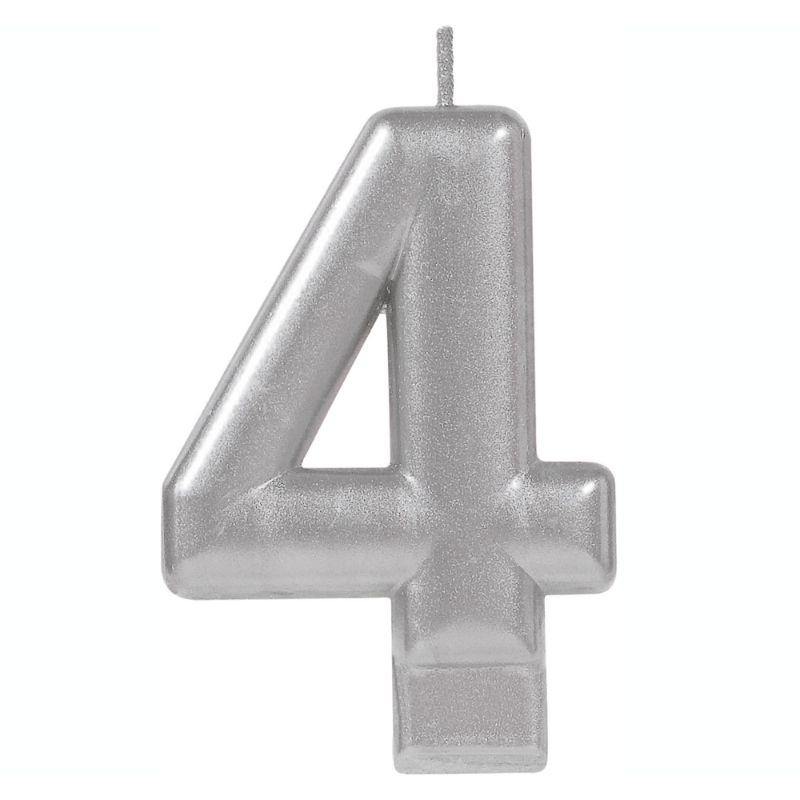 Metallic Silver Number 4 Candle - 8cm - The Base Warehouse