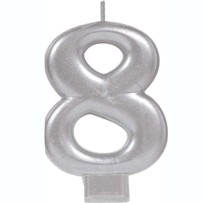 Metallic Silver Number 8 Candle - 8cm - The Base Warehouse