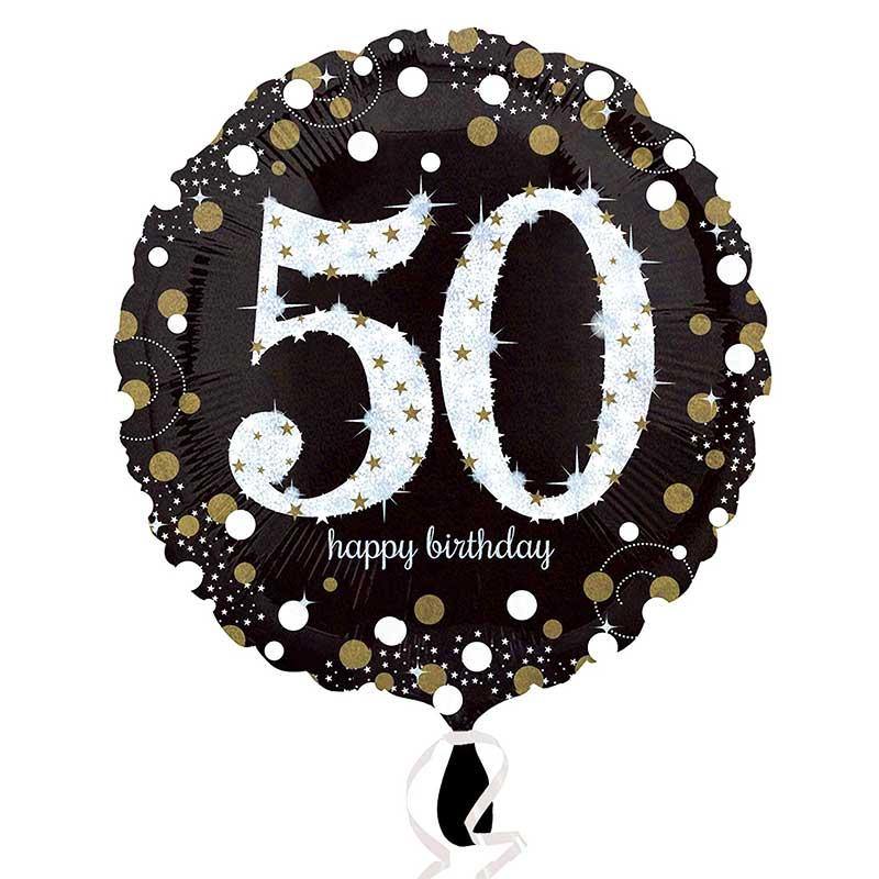 50th Birthday White Holographic Foil Balloon - 45cm
