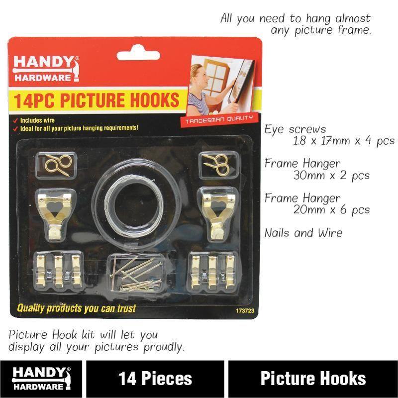 14 Pieces Picture Hooks with Wire - The Base Warehouse