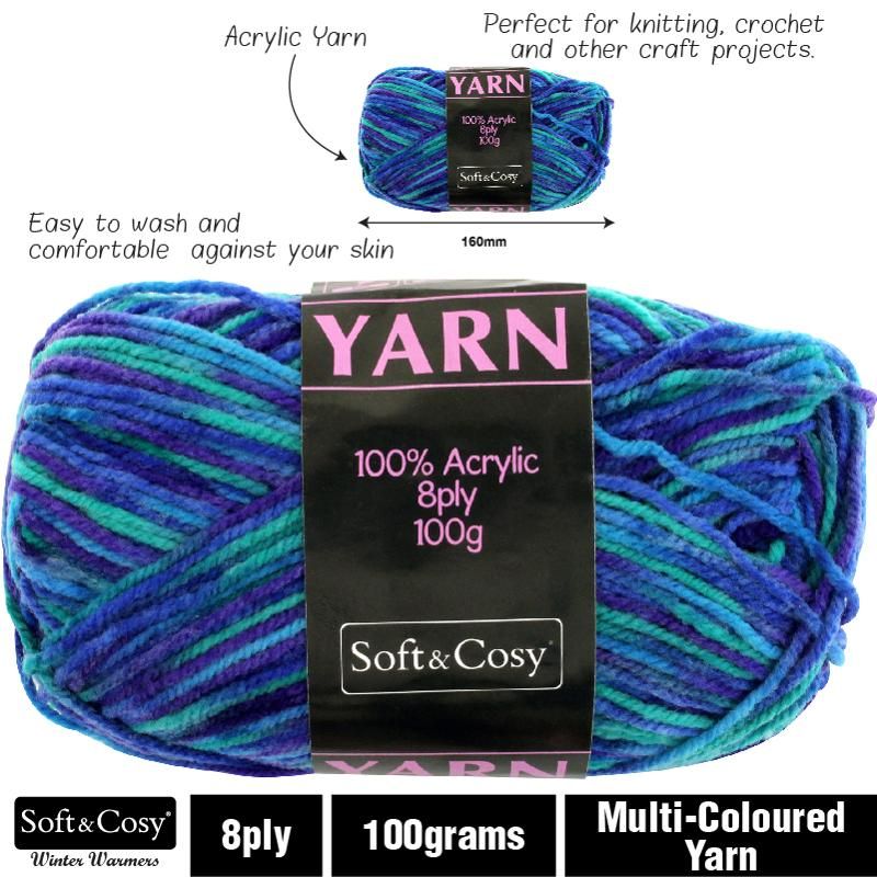 Blue / Purple / Black Acrylic Yarn - 100g