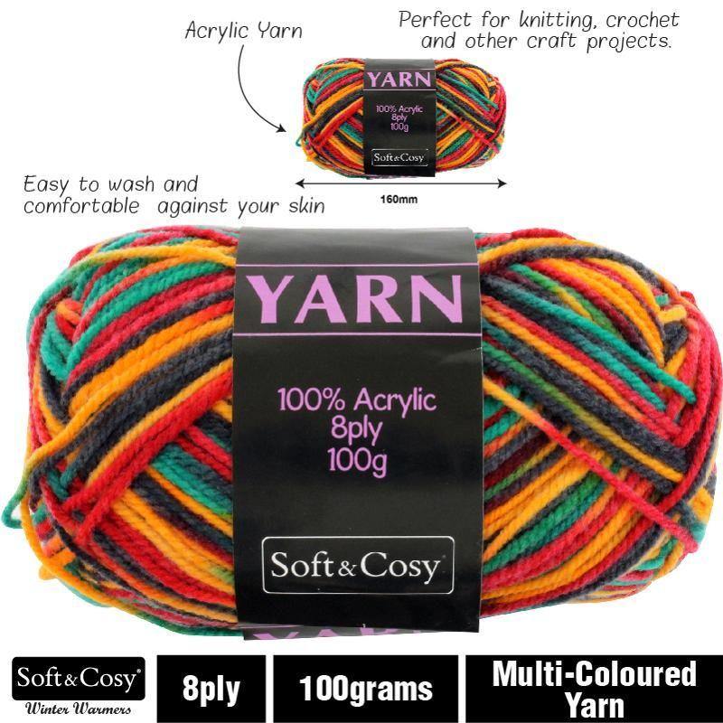 Grey / Red / Green / Orange Acrylic Yarn - 100g - The Base Warehouse