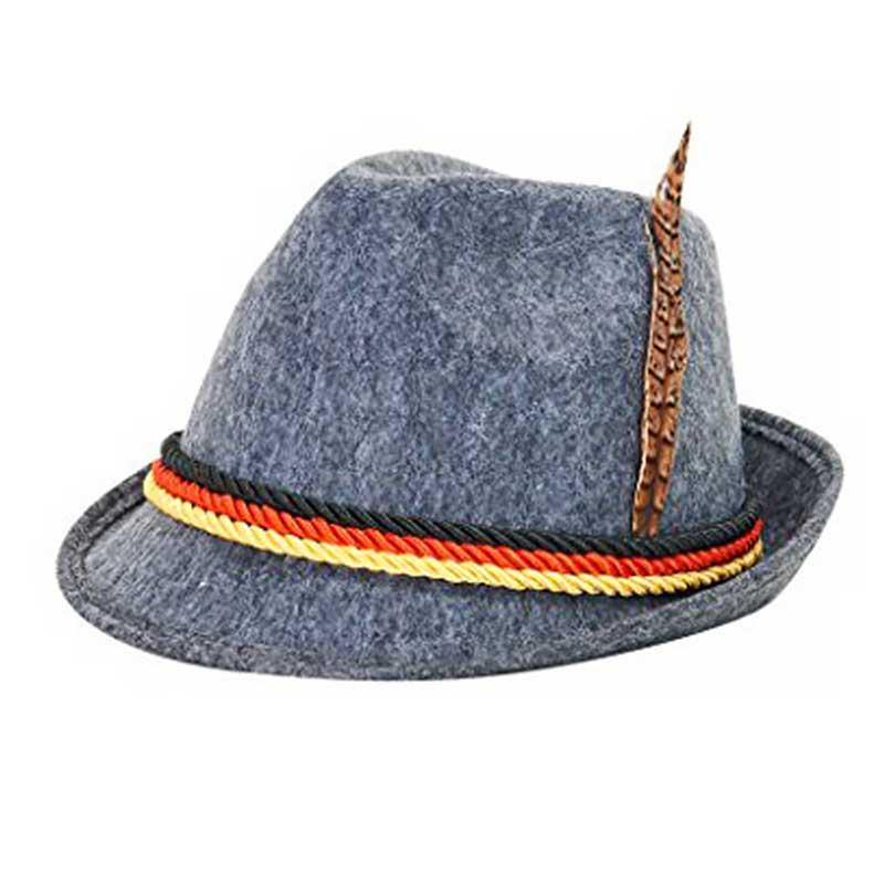Grey Oktoberfest Beer Fedora Hat with Feather