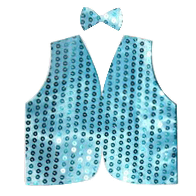 Light Blue Sequin Bow Tie & Vest Set