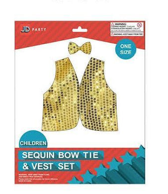 Childrens Gold Sequin Bow Tie & Vest Set - The Base Warehouse