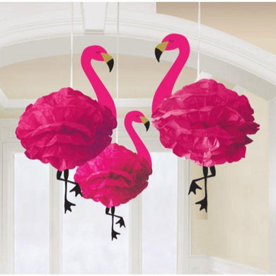 3 Pack Fluffy Flamingo Hanging Decorations - 49cm x 30cm - The Base Warehouse