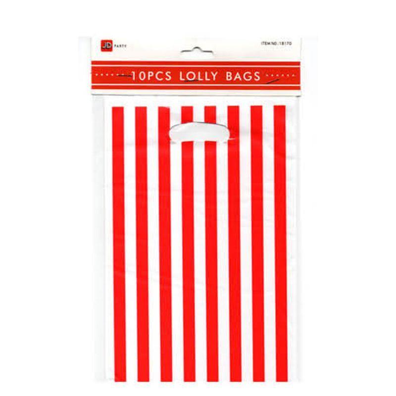 10 Pack Stripe Red Lolly Bag - The Base Warehouse