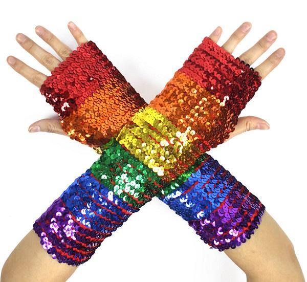 Rainbow Sequin Fingerless Gloves - The Base Warehouse