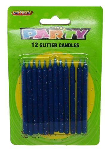 12 Pack Blue Glitter Candles - The Base Warehouse