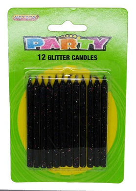 12 Pack Black Glitter Candles - The Base Warehouse