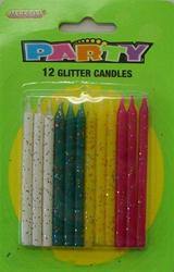 12 Pack Assorted Colours Glitter Candles - The Base Warehouse