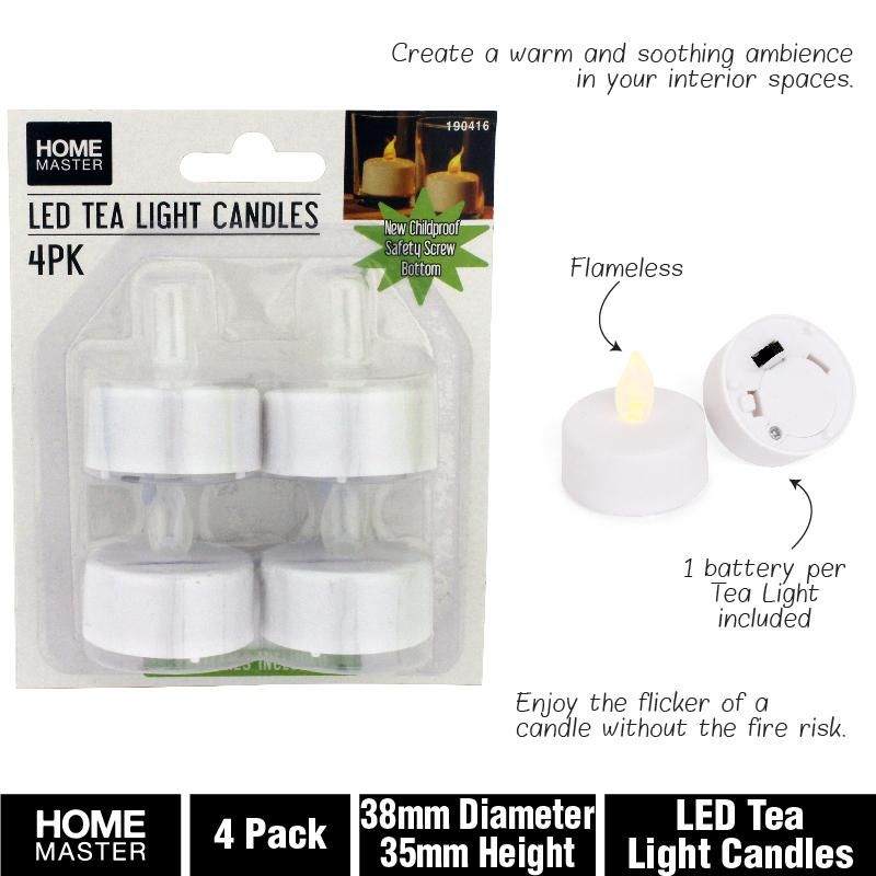 4 Pack LED Tealight Candles - 3.8cm x 3.5cm