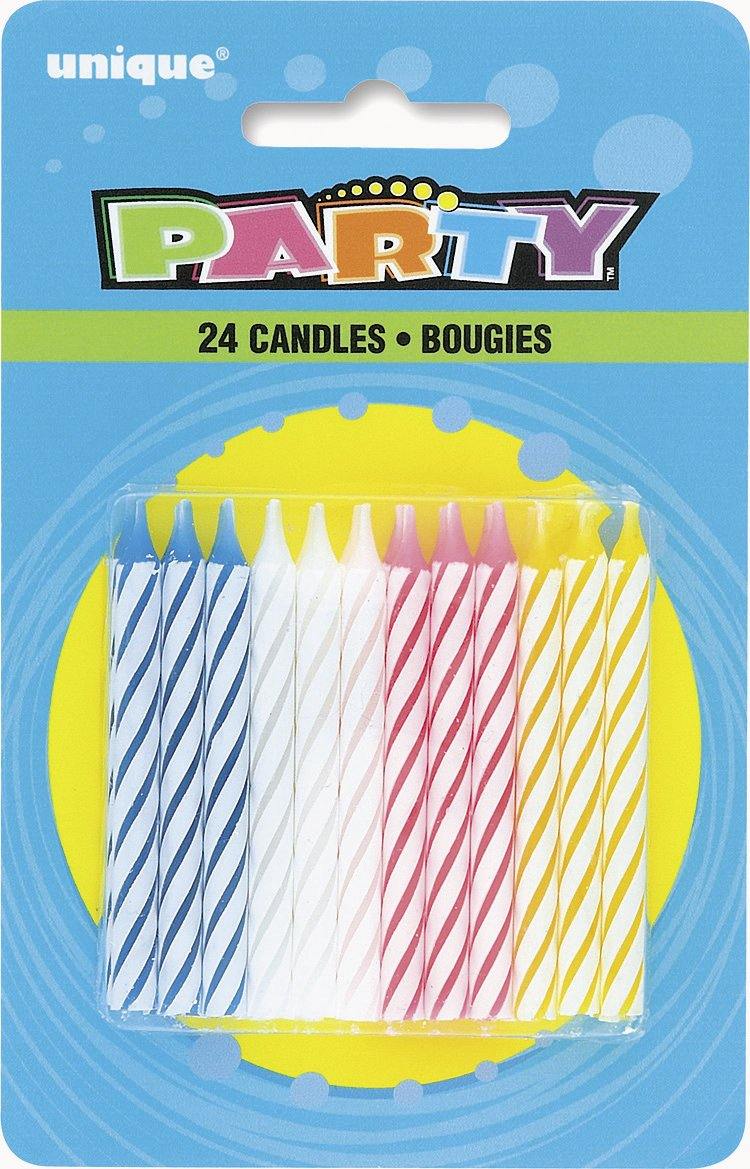 24 Pack Assorted Colours Spiral Candles - The Base Warehouse