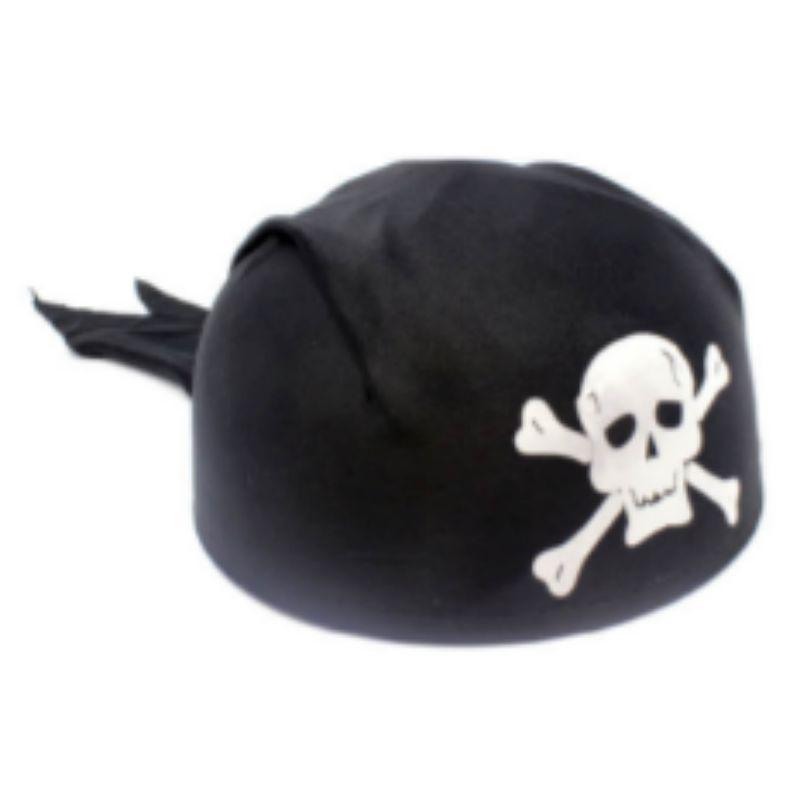 Round Black Pirate Hat with White Skull