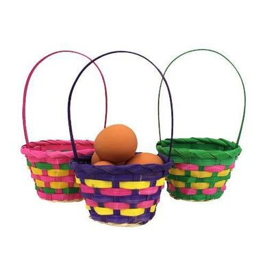 Round Easter Weave Basket With Handle - 11cm x 6cm - The Base Warehouse