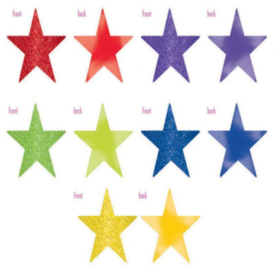 Rainbow Foil & Glitter Solid Star Cutouts - 12cm - The Base Warehouse
