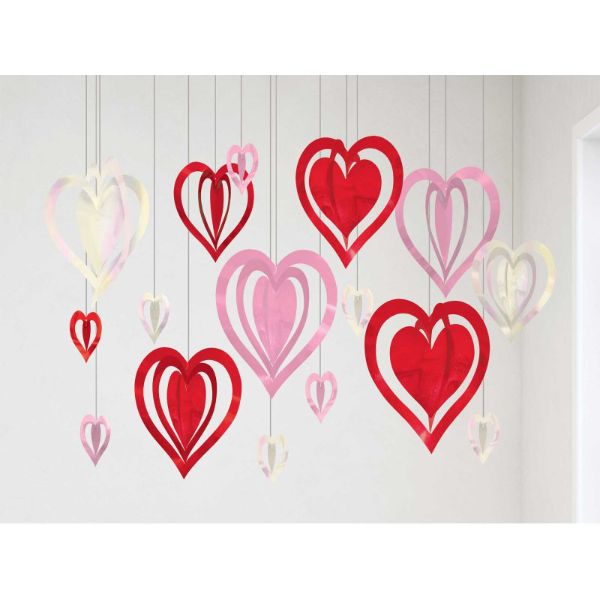 16 Pack Hearts 3D Hanging String Decorations