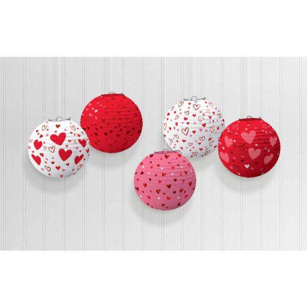 5 Pack Hearts Mini Paper Round Lanterns - 12cm