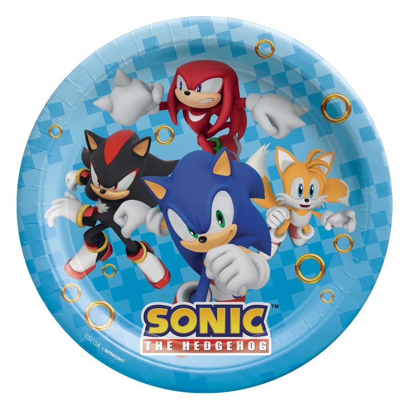 8 Pack Sonic The Hedgehog Round Paper Plate - 23cm