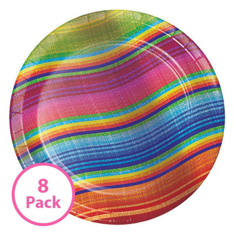8 Pack Mexican Serape Style Party Plates - 17cm - The Base Warehouse