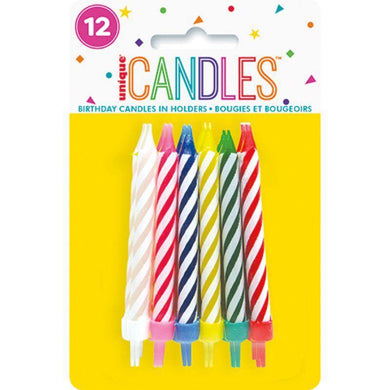 12 Pack Assorted Colour Spiral Candles In Holders - The Base Warehouse