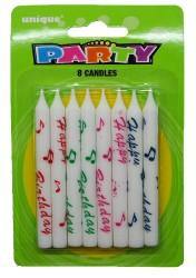 8 Pack Assorted Colours Happy Birthday Candles