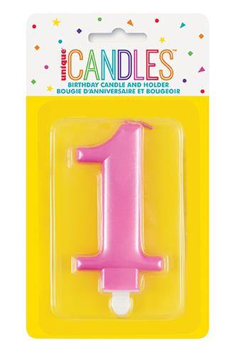 Metallic Pink Birthday Candle - #1 - The Base Warehouse