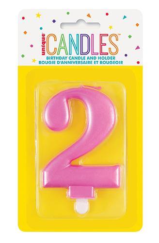 Metallic Pink Birthday Candle - #2 - The Base Warehouse