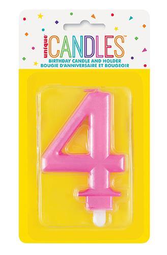 Metallic Pink Birthday Candle - #4 - The Base Warehouse