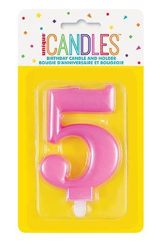 Metallic Pink Birthday Candle - #5 - The Base Warehouse