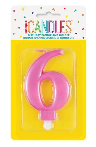 Metallic Pink Birthday Candle - #6 - The Base Warehouse