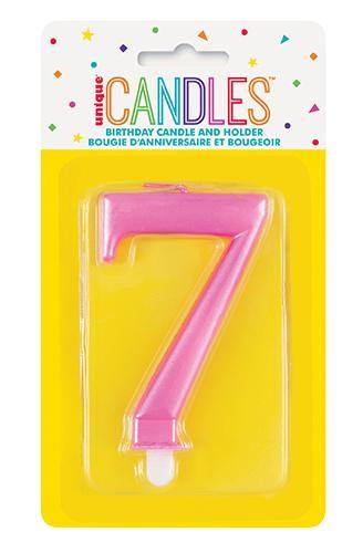 Metallic Pink Birthday Candle - #7 - The Base Warehouse