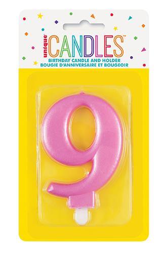 Metallic Pink Birthday Candle - #9 - The Base Warehouse