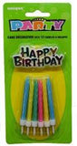 Load image into Gallery viewer, 12 Pack Assorted Colours Candles with Happy Birthday Cake Topper - The Base Warehouse
