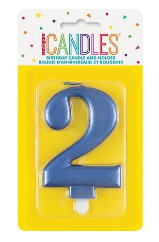 Metallic Blue Birthday Candle - #2 - The Base Warehouse