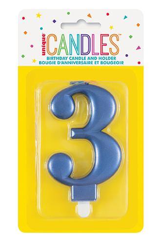 Metallic Blue Birthday Candle - #3 - The Base Warehouse