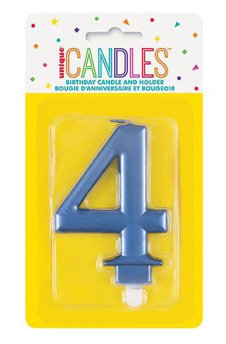 Metallic Blue Birthday Candle - #4 - The Base Warehouse