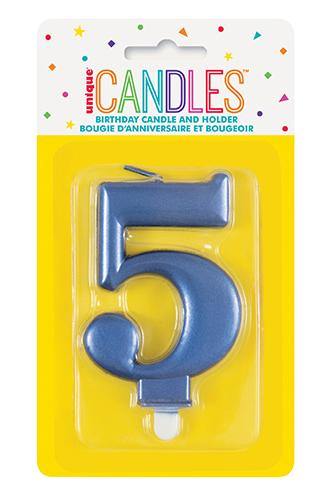 Metallic Blue Birthday Candle - #5 - The Base Warehouse