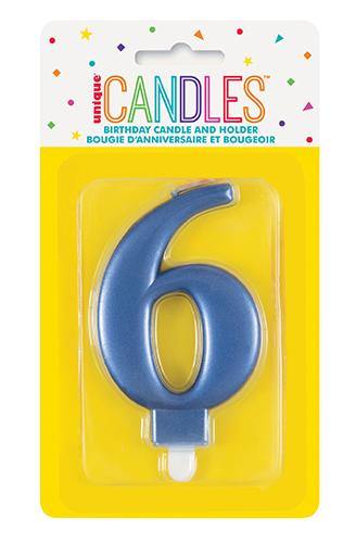 Metallic Blue Birthday Candle - #6 - The Base Warehouse