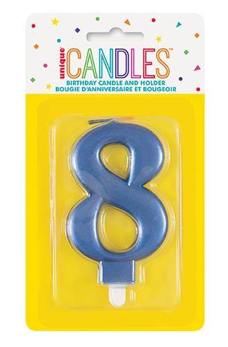 Metallic Blue Birthday Candle - #8 - The Base Warehouse