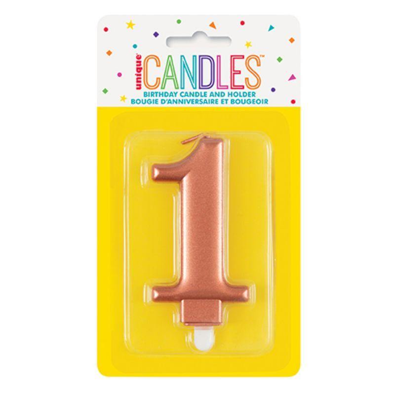 Metallic Rose Gold Numeral 1 Candle - The Base Warehouse
