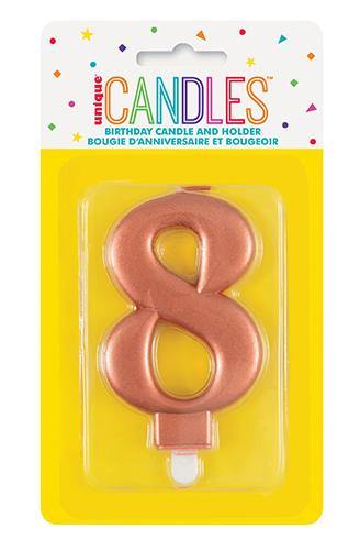 Metallic Rose Gold Birthday Candle - #8 - The Base Warehouse