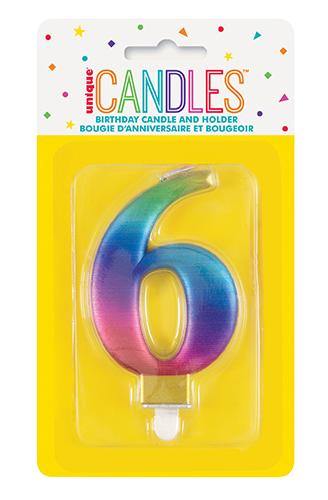 Metallic Rainbow Birthday Candle - #6 - The Base Warehouse