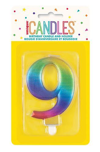 Metallic Rainbow Birthday Candle - #9 - The Base Warehouse
