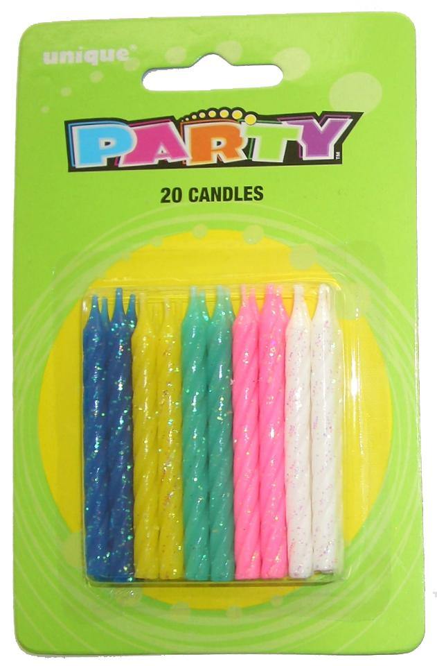 20 Pack Spiral Glitter Candles - The Base Warehouse