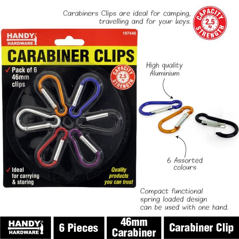 6 Pack Carabiner Clips - 46mm