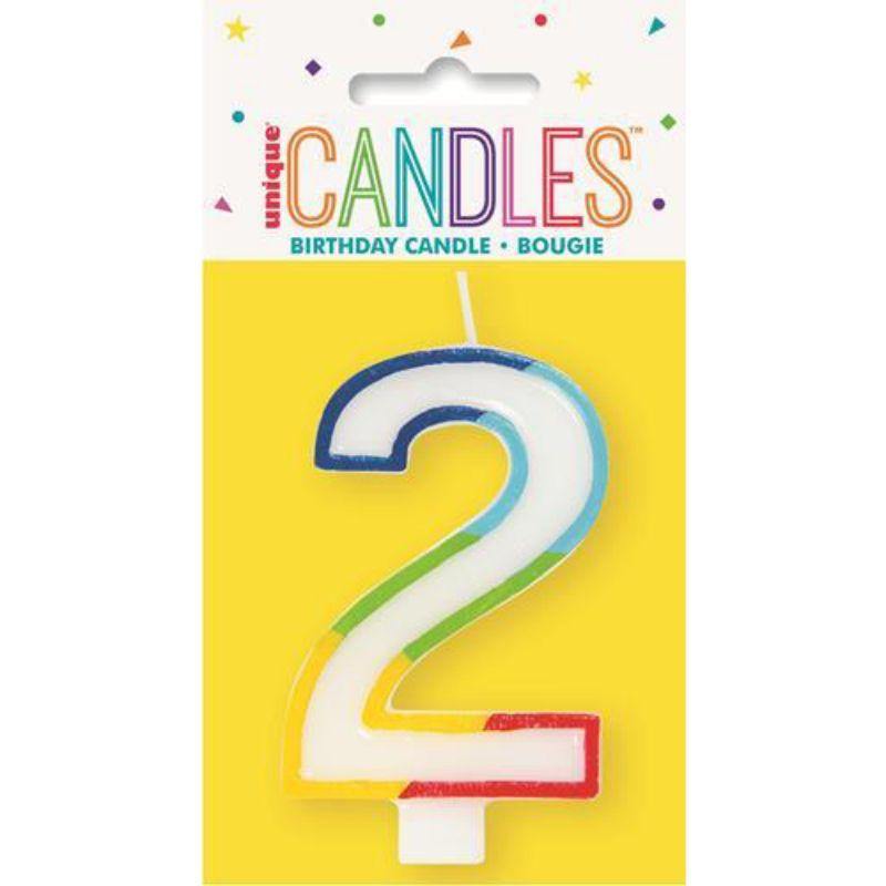Rainbow Border Numberal 2 Candle - The Base Warehouse