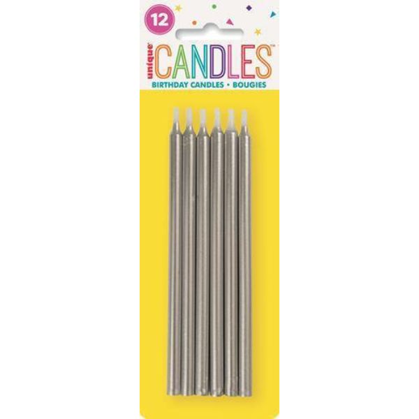 12 Pack Silver Candles - 13cm